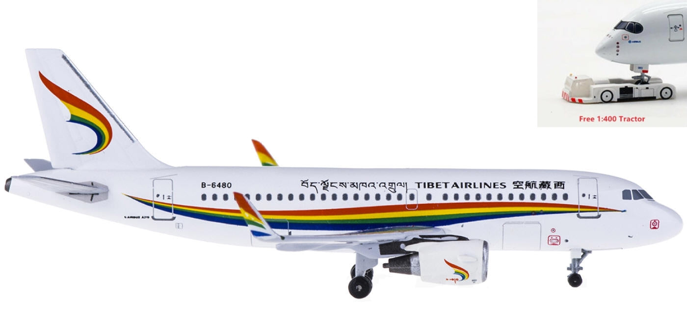 (Rare)1:400 AeroClassics AC4B6480 Tibet Airlines Airbus A319 B-6480+Free Tractor