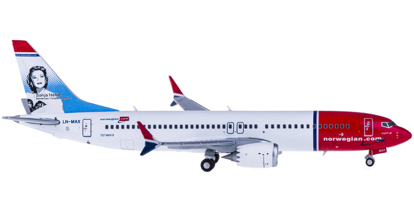 (Rare)1:400 Geminijets GJNAX1654 Norwegian Air Shuttle Boeing 737 MAX 8 LN-MAX Sonja Henie+Free Tractor