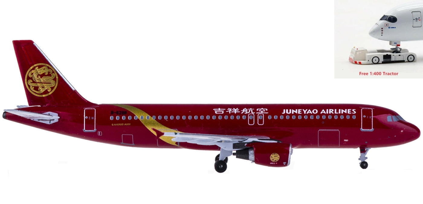 (Rare)1:400 AeroClassics AC4B6298 Juneyao Airlines Airbus A320 B-6298+Free Tractor