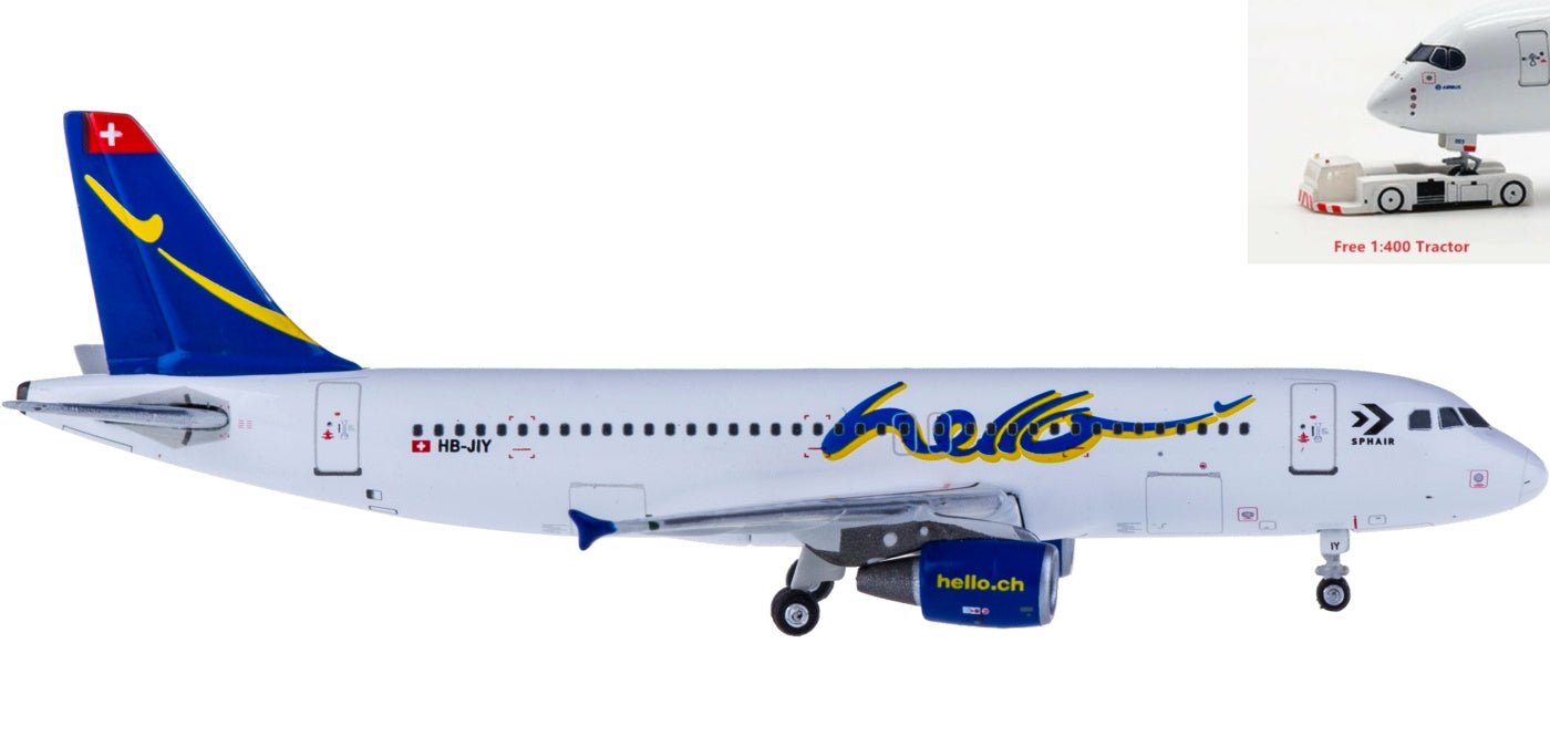 (Rare)1:400 Phoenix PH10676 Hello Airbus A320 HB-JIY+Free Tractor