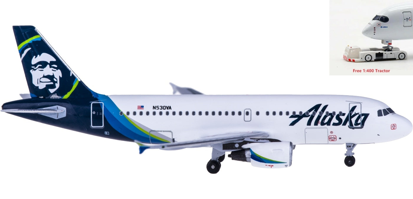 (Rare)1:400 AeroClassics AC419530 Alaska Airlines Airbus A319 N530VA+Free Tractor