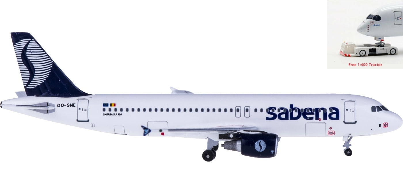 (Rare)1:400 AeroClassics AC4OOSNE Sabena Airbus A320 OO-SNE+Free Tractor