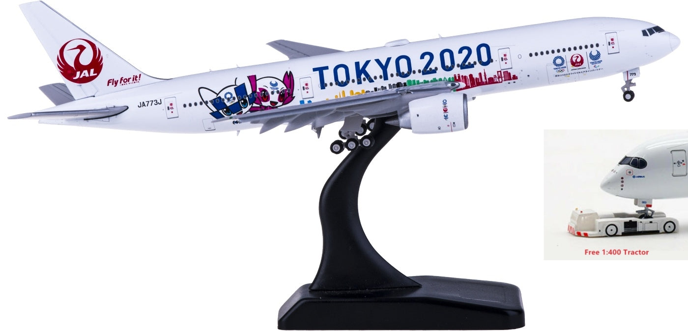 1:400 JC Wings EW4772012A Japan Airlines Boeing 777-200ER JA773J “Flaps Down” Aircraft Model Free Tractor+Stand