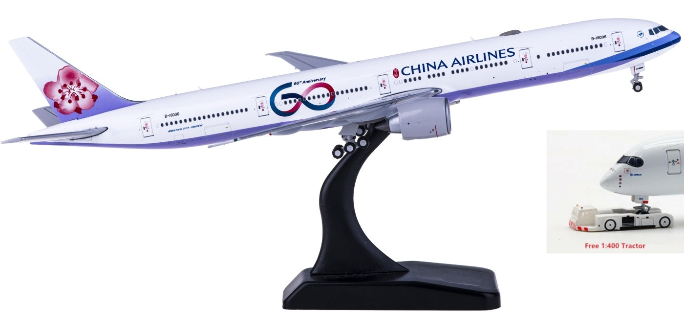 1:400 JC Wings XX4178 China Airlines Boeing 777-300ER B-18006 60Years Free Tractor+Stand