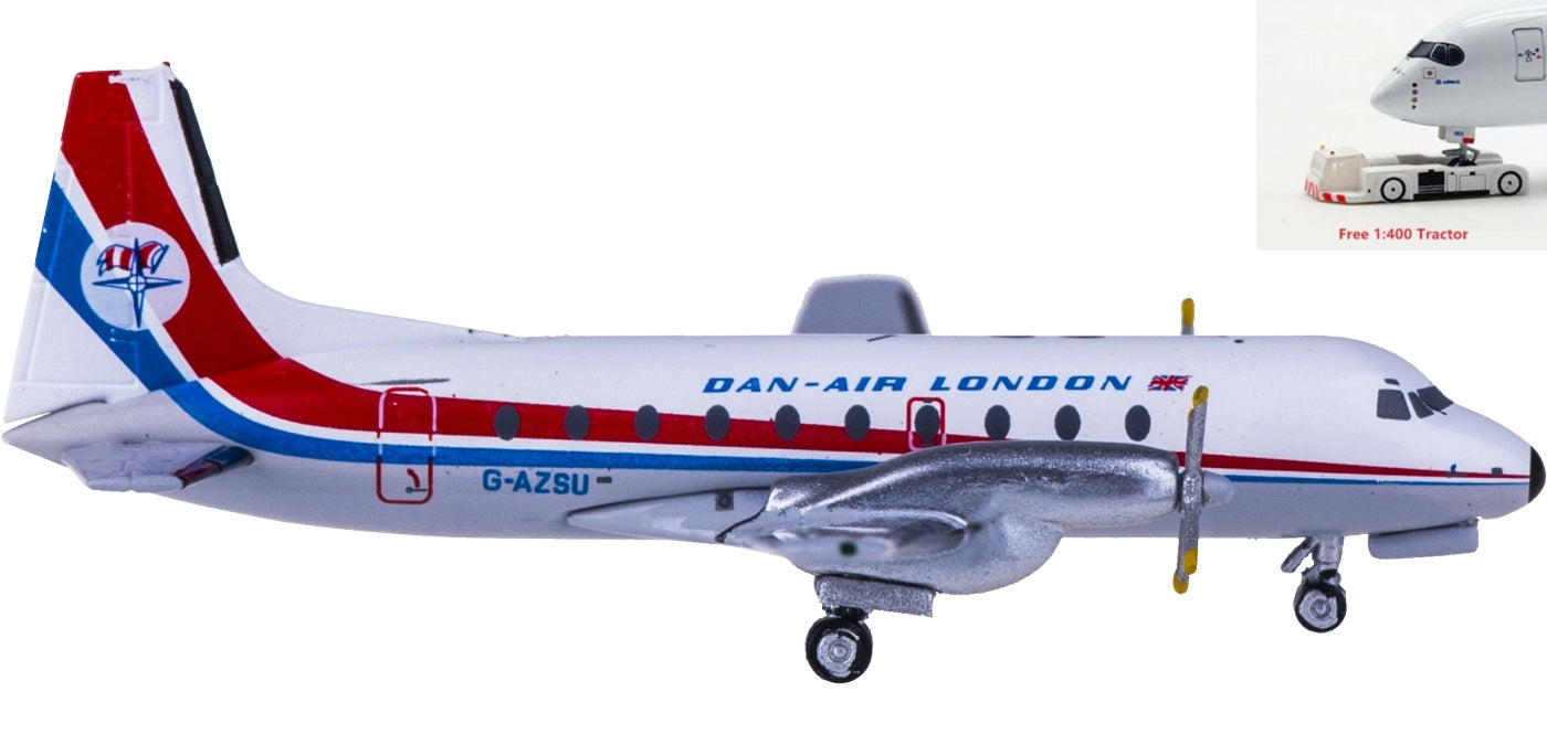 (Rare)1:400 AeroClassics AC419674 Dan-Air Hawker Siddeley HS 748 G-AZSU+Free Tractor