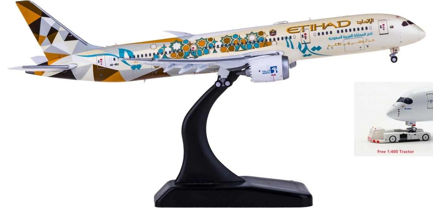 1:400 JC Wings XX4212A Etihad Airways Boeing 787-9 Dreamliner A6-BLI "Flaps Down" Free Tractor+Stand