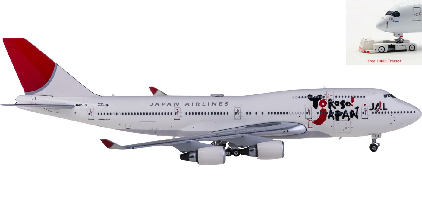 1:400 Phoenix PH04390 Japan Airlines Boeing 747-400 JA8919 Yokoso! Japan+Free Tractor