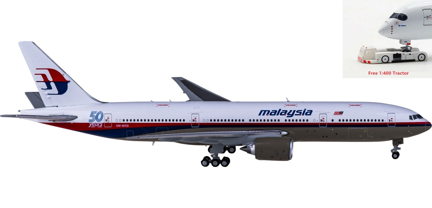 1:400 JC Wings XX4488 Malaysia Airlines Boeing 777-200 9M-MRB 50Years Aircraft Model+Free Tractor