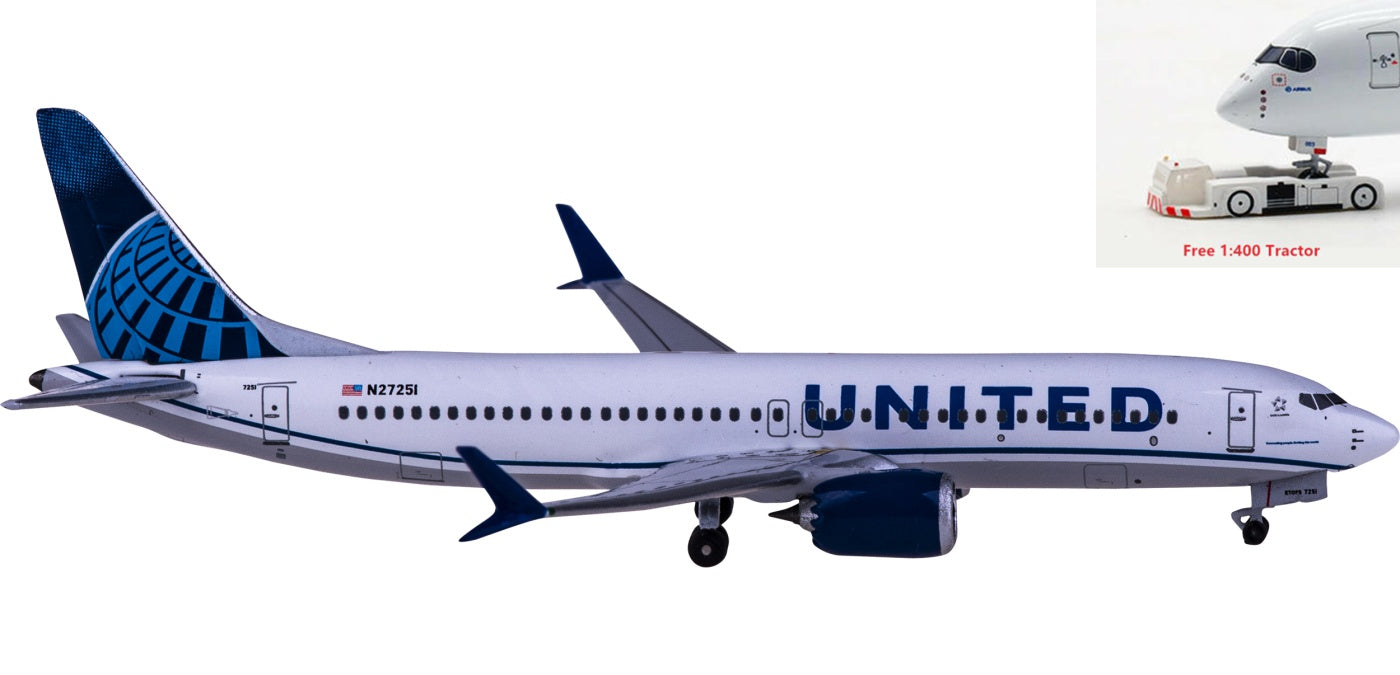 1:400 AeroClassics AC411022 United Airlines Boeing 737 MAX 8 N27251 Aircraft Model+Free Tractor
