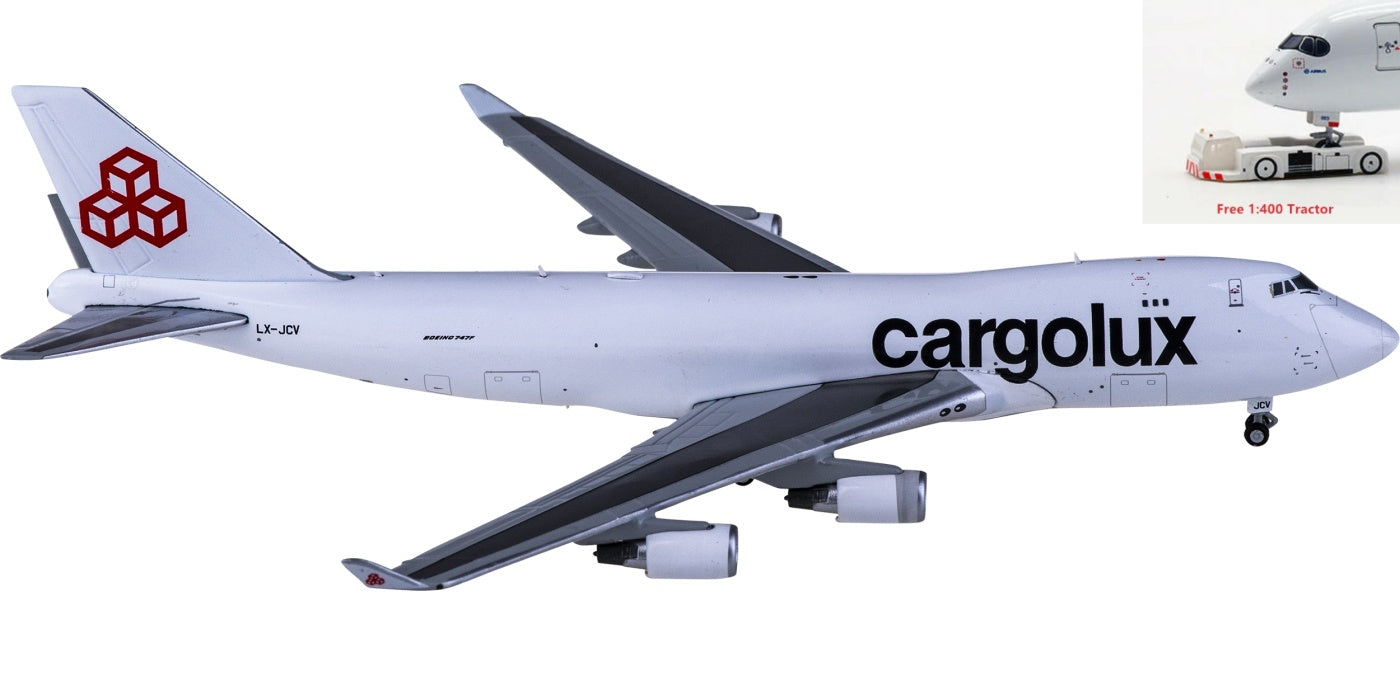 1:400 JC Wings XX4206 Cargolux Cargo Boeing 747-400F LX-JCV Aircraft Model+Free Tractor