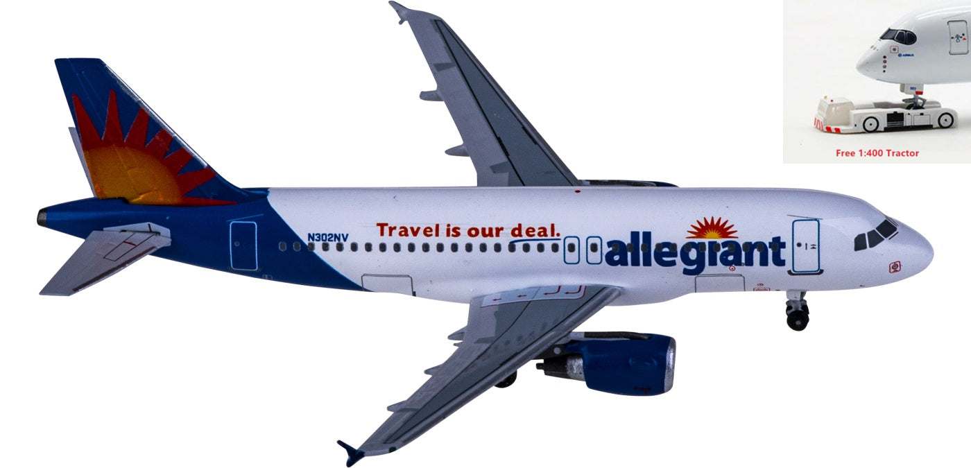 1:400 AeroClassics AC411018 Allegiant Airbus A319 N302NV Aircraft Model+Free Tractor