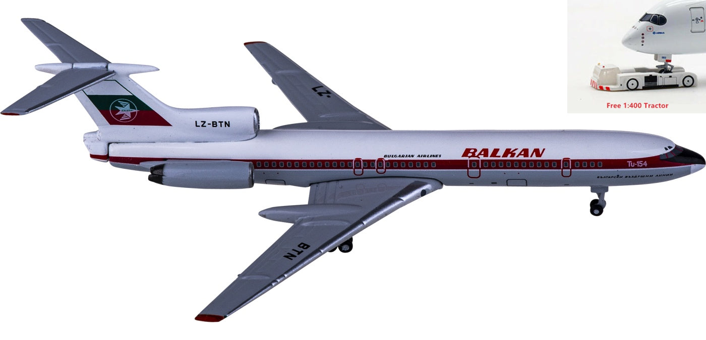 1:400 AeroClassics AC419959 Balkan Bulgarian Airlines Tupolev Tu-154 LZ-BTN Aircraft Model+Free Tractor