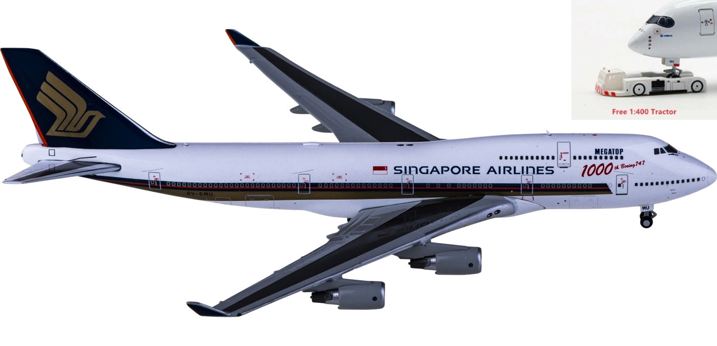 1:400 JC Wings EW4744004 Singapore Airlines Boeing 747-400 9V-SMU Aircraft Model+Free Tractor