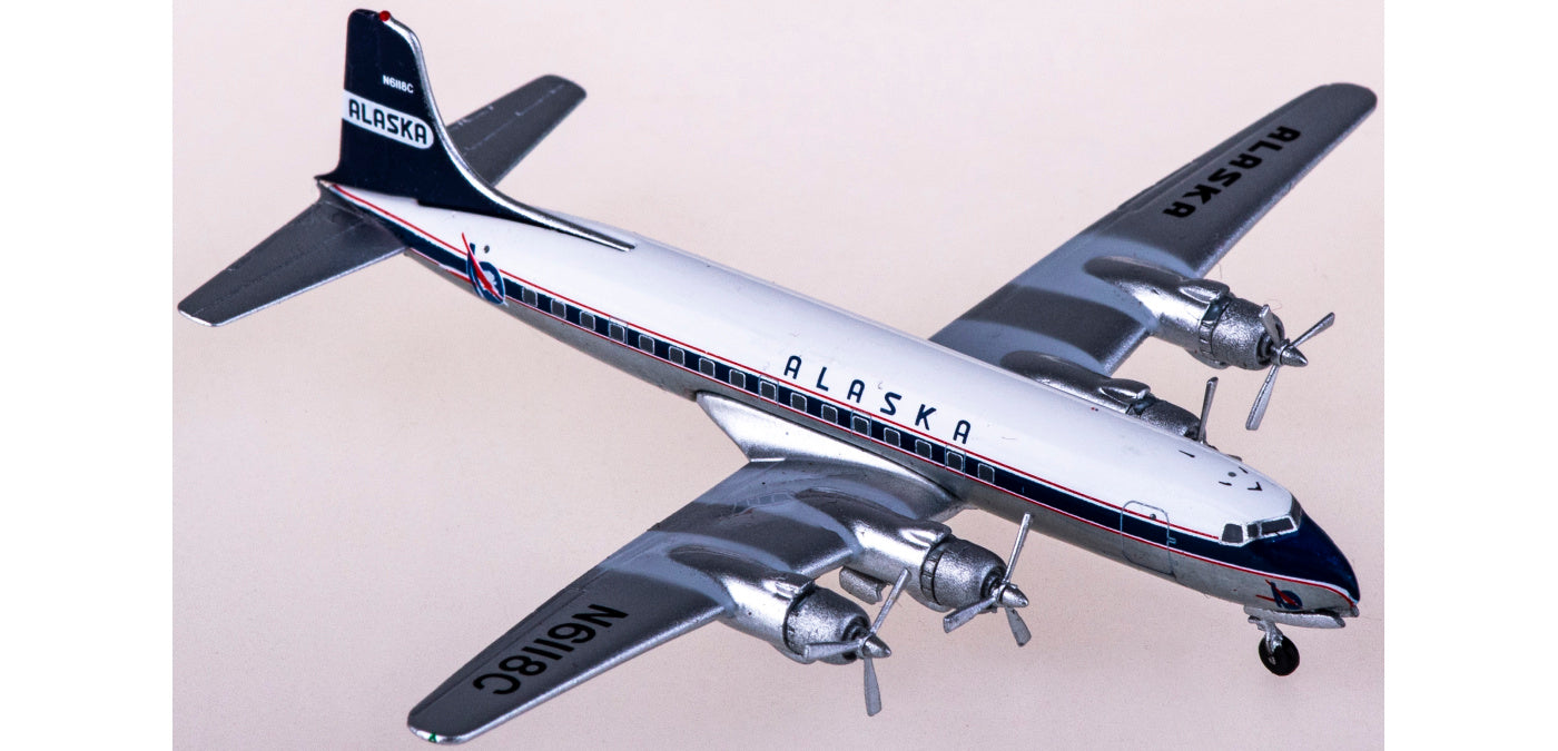 1:400 AeroClassics AC419954 Alaska Airlines Douglas DC-6 N6118C Aircraft Model+Free Tractor
