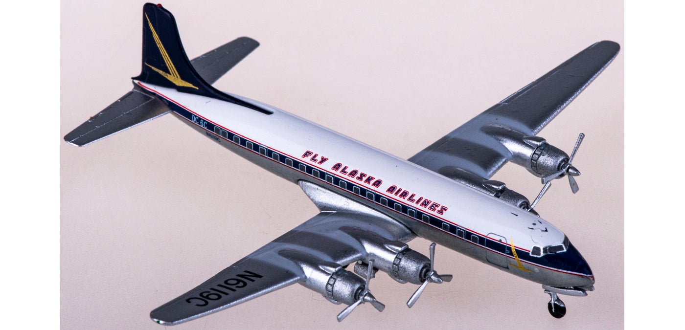 1:400 AeroClassics AC419955 Alaska Airlines Douglas DC-6 N6119C Aircraft Model+Free Tractor