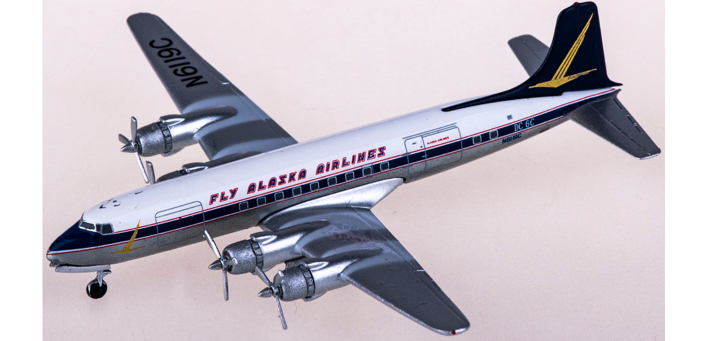 1:400 AeroClassics AC419955 Alaska Airlines Douglas DC-6 N6119C Aircraft Model+Free Tractor