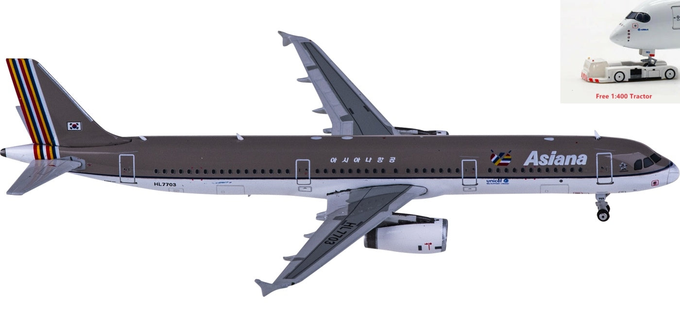 1:400 Phoenix PH11727 Asiana Airlines Airbus A321 HL7703+Free Tractor