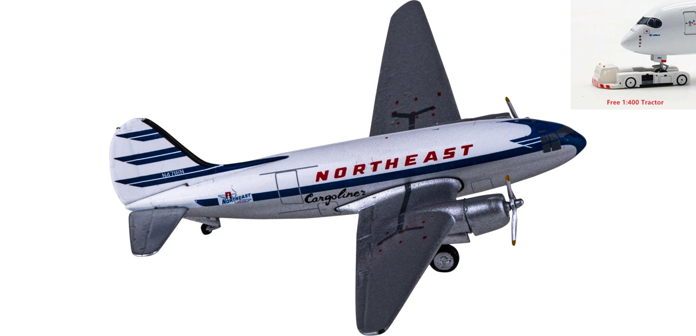 1:400 AeroClassics AC411116 Northeast Airlines Curtiss C-46 N4718N Aircraft Model+Free Tractor
