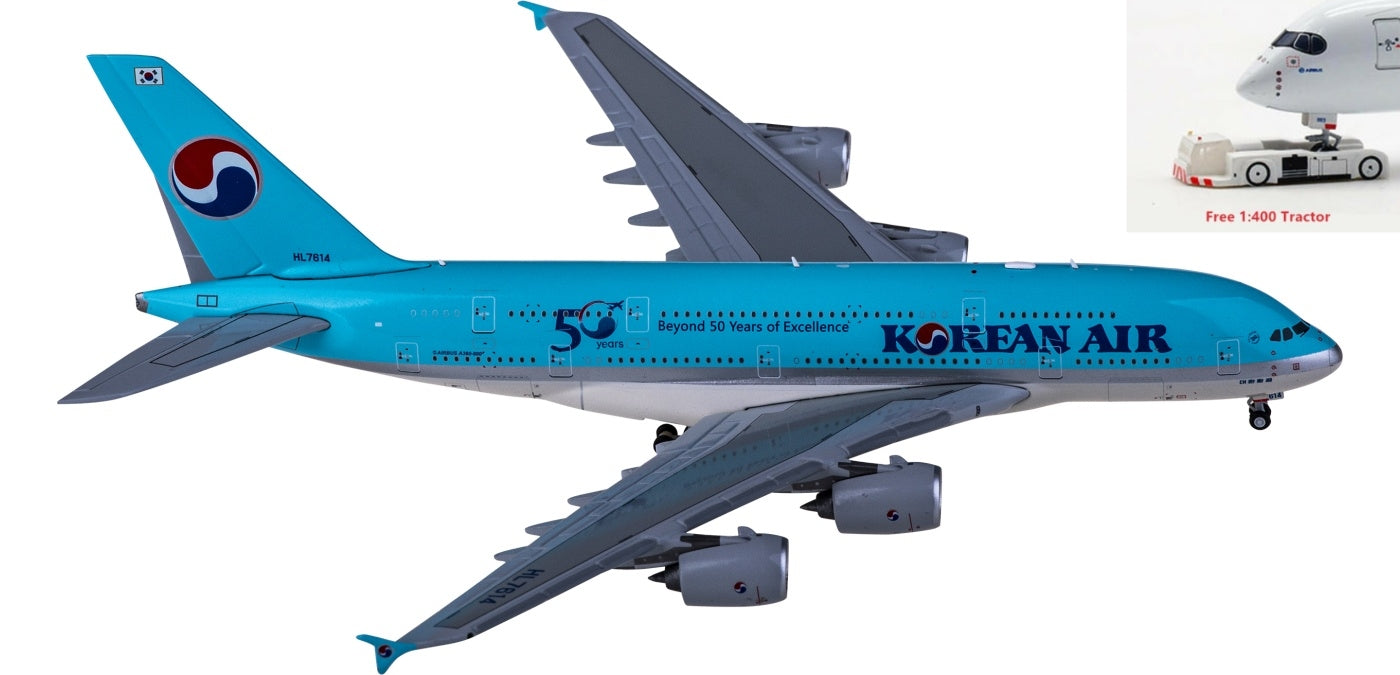 1:400 JC Wings EW4388016 Korean Air Airbus A380 HL7614 Aircraft Model+Free Tractor