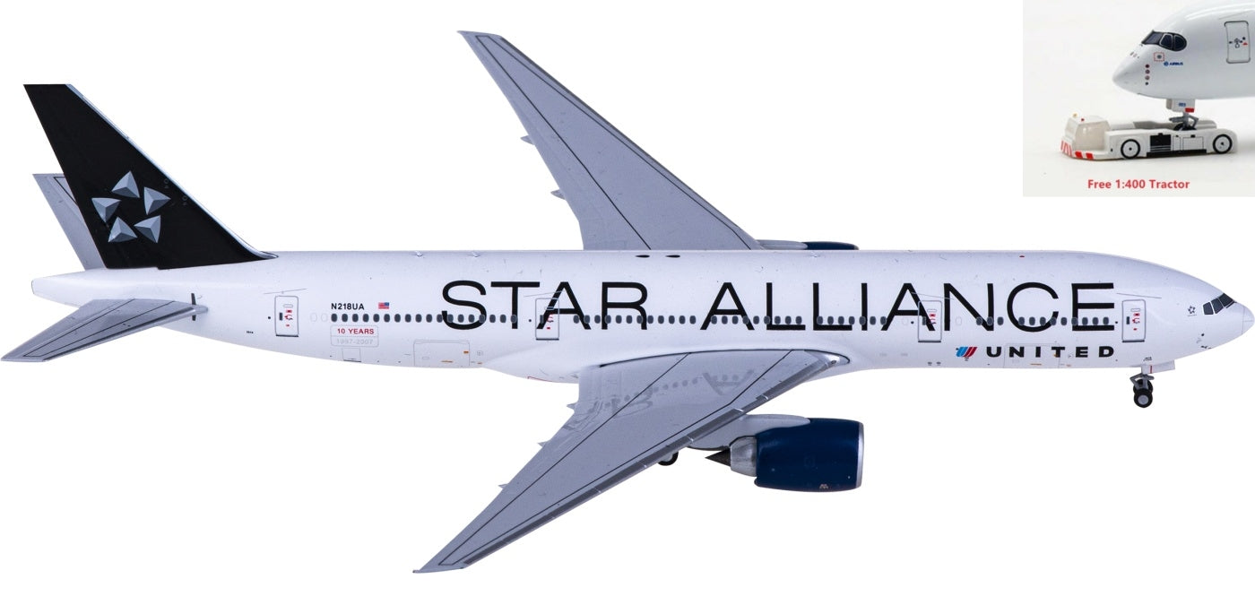 1:400 NG Models NG72021 United Airlines Boeing 777-200ER N218UA "Star Alliance" +Free Tractor