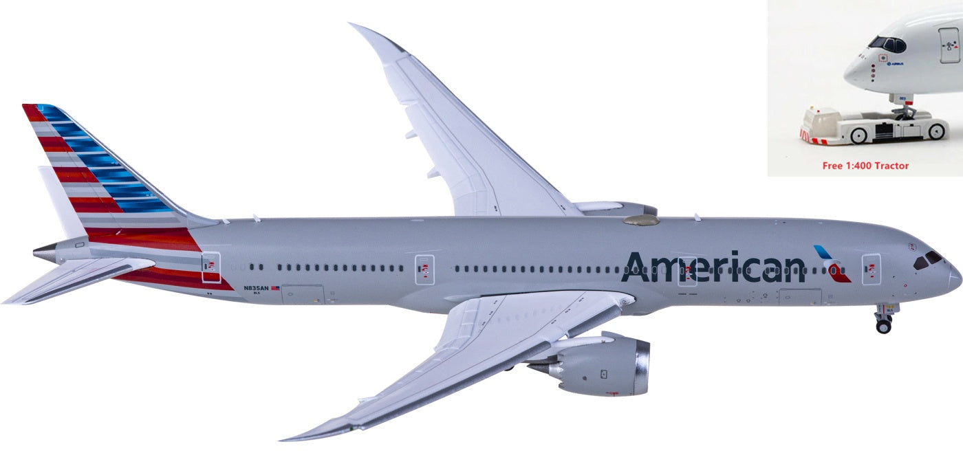 1:400 Geminijets GJAAL2088F American Airlines Boeing 787-9 N835AN "Flaps Down" Aircraft Model+Free Tractor