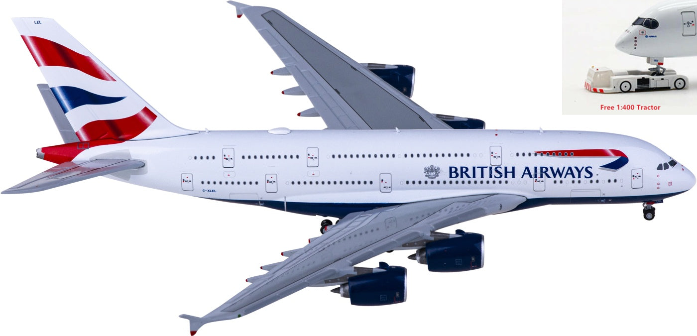 1:400 Geminijets GJBAW2110 British Airways Airbus A380 G-XLEL Aircraft Model+Free Tractor