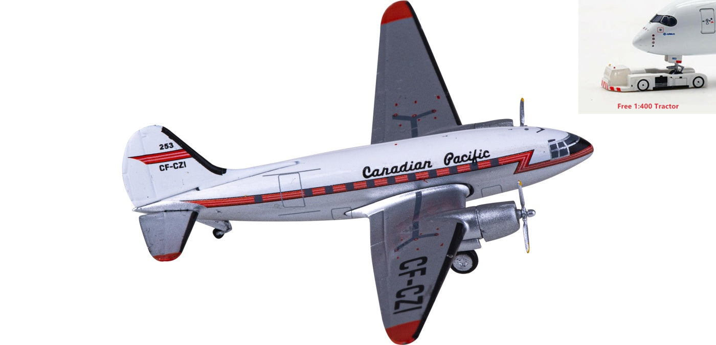 1:400 AeroClassics C411182 CP Air Curtiss C-46 CF-CZI Aircraft Model+Free Tractor