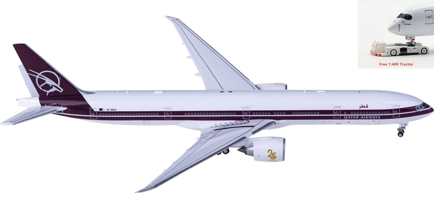 1:400 JC Wings XX40068 Qatar Airways Boeing 777-300ER A7-BAC Aircraft Model+Free Tractor