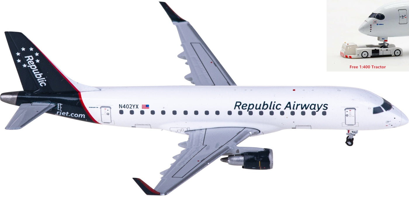 1:400 Geminijets GJRPA2086 Republic Airlines Embraer ERJ-175LR N402YX Aircraft Model+Free Tractor