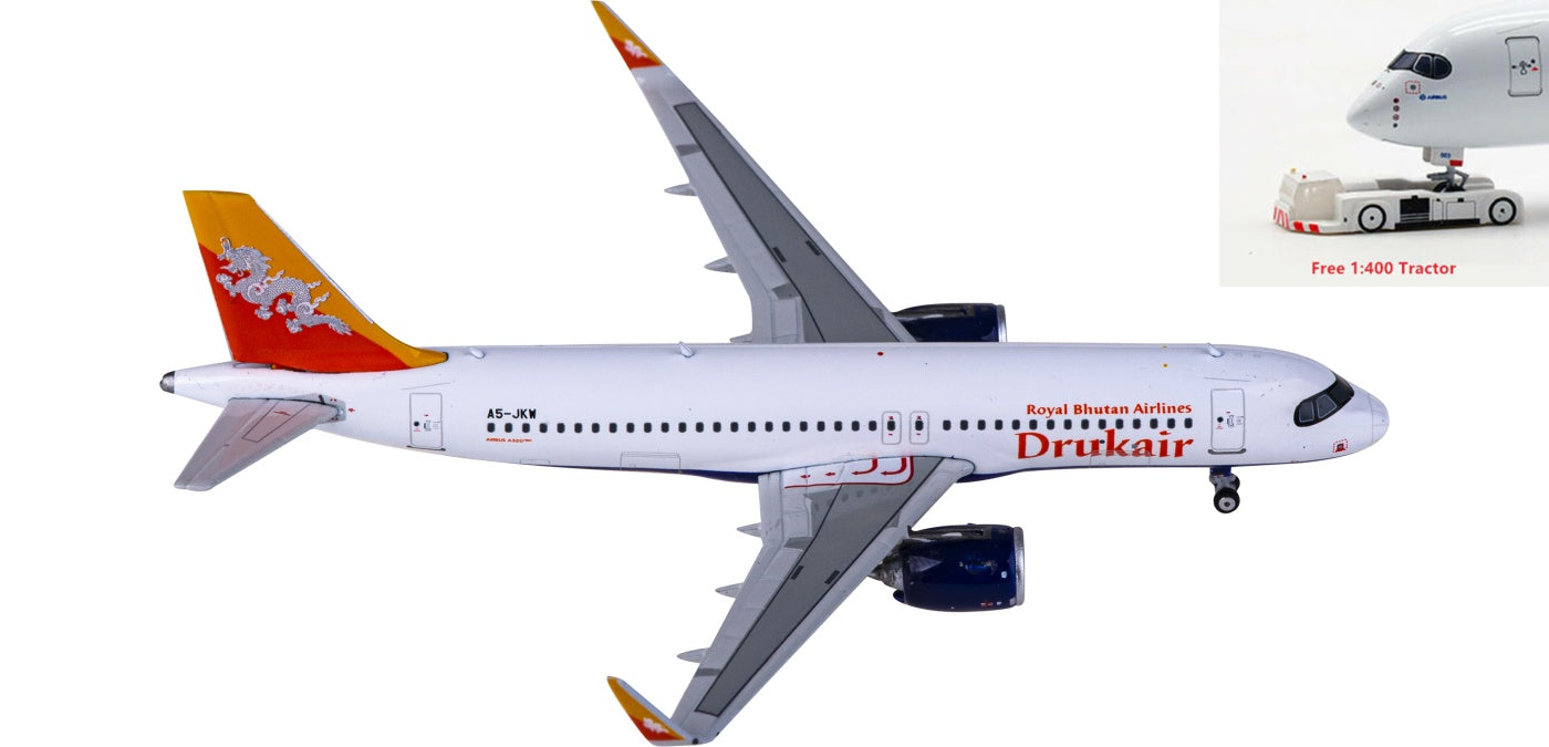 1:400 Phoenix PH11828 Drukair Airbus A320neo A5-JKW Aircraft Model+Free Tractor