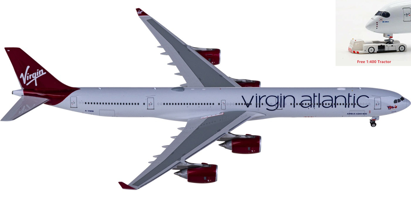 1:400 Phoenix PH04553 Virgin Atlantic Airbus A340-600 G-VWEB Aircraft Model+Free Tractor