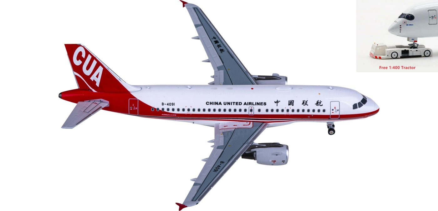 1:400 NG Models NG49017 China United Airlines Airbus A319 B-4091 Aircraft Model+Free Tractor