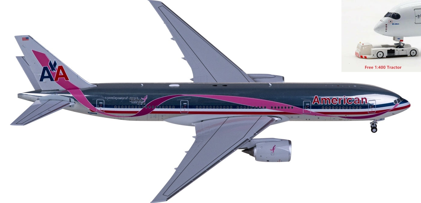 1:400 NG Models NG72049 American Airlines Boeing 777-200ER N759AN Aircraft Model+Free Tractor