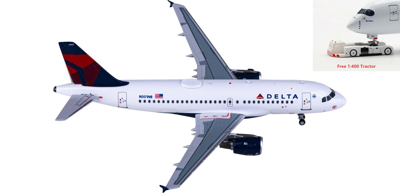 1:400 NG Models NG49026 Delta Air Lines Airbus A319 N301NB Aircraft Model+Free Tractor