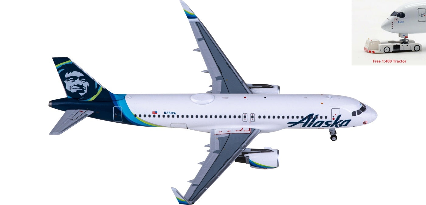 1:400 NG Models NG15016 Alaska Airlines Airbus A320 N361VA Aircraft Model+Free Tractor
