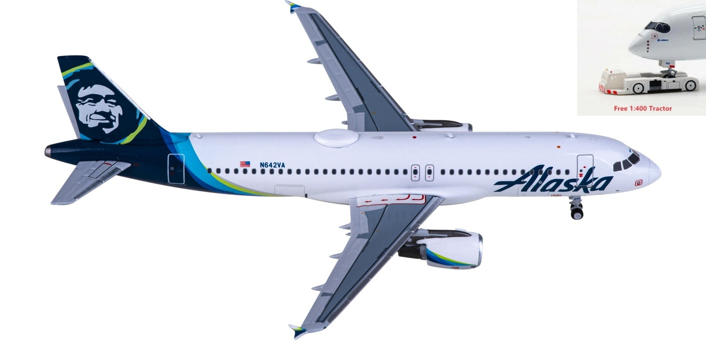 1:400 NG Models NG15017 Alaska Airlines Airbus A320 N642VA Aircraft Model+Free Tractor