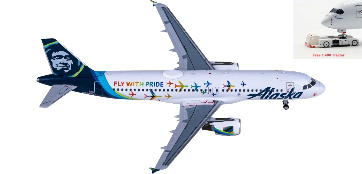 1:400 NG Models NG15018 Alaska Airlines Airbus A320 N854VA Aircraft Model+Free Tractor