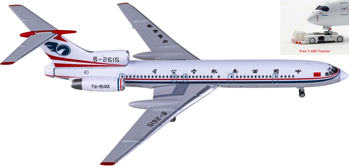 1:400 Phoenix PH11848 China Southwest Airlines Tupolev TU-154M B-2615 Aircraft Model+Free Tractor