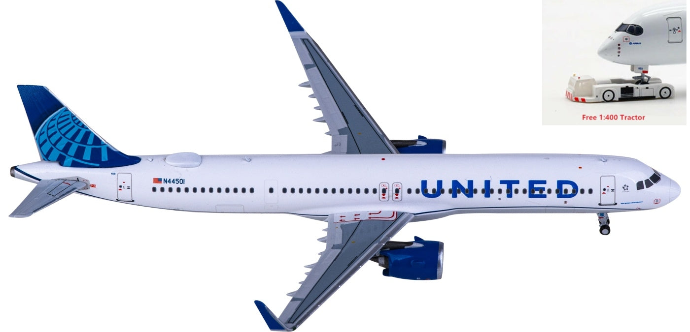 1:400 NG Models NG13102 United Airlines Airbus A321neo N44501 Aircraft Model+Free Tractor