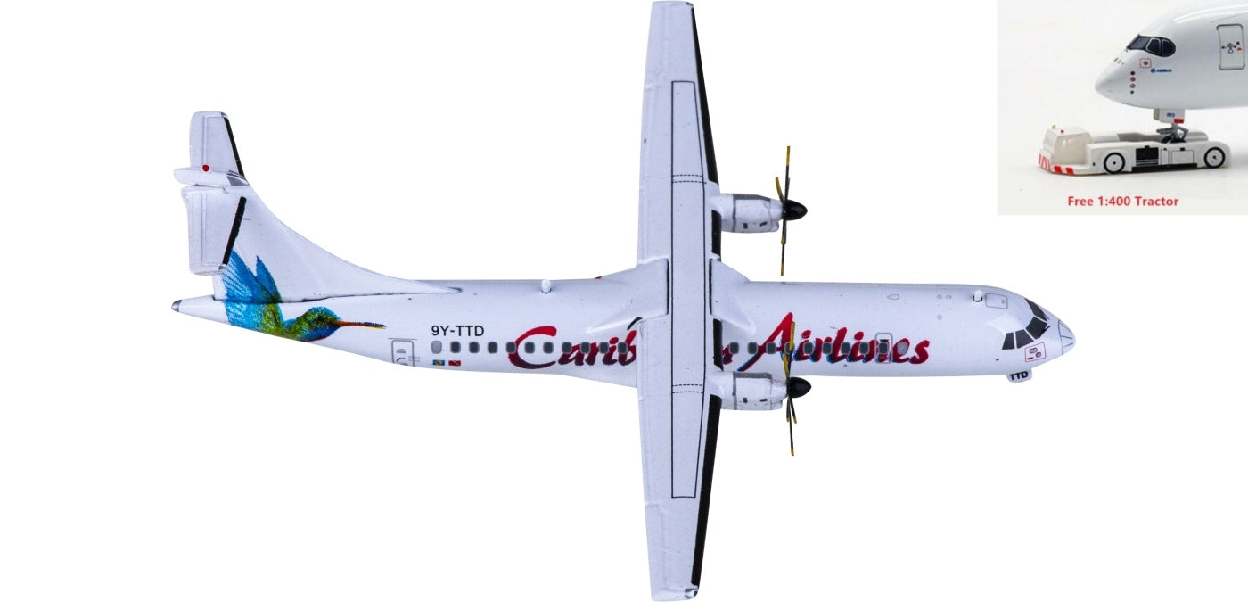 1:400 JC Wings XX40064 Caribbean Airlines ATR-72 9Y-TTD Aircraft Model+Free Tractor