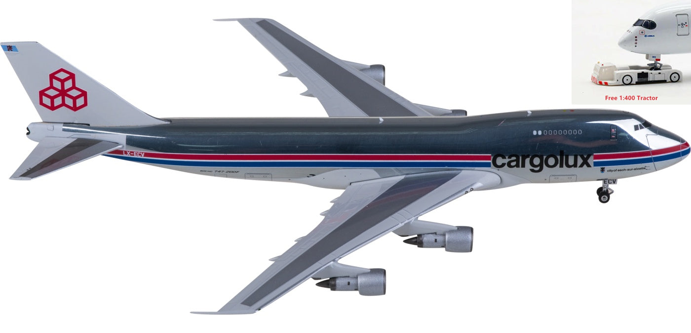 1:400 Phoenix PH11854 Cargolux Boeing 747-200 LX-ECV Aircraft Model+Free Tractor