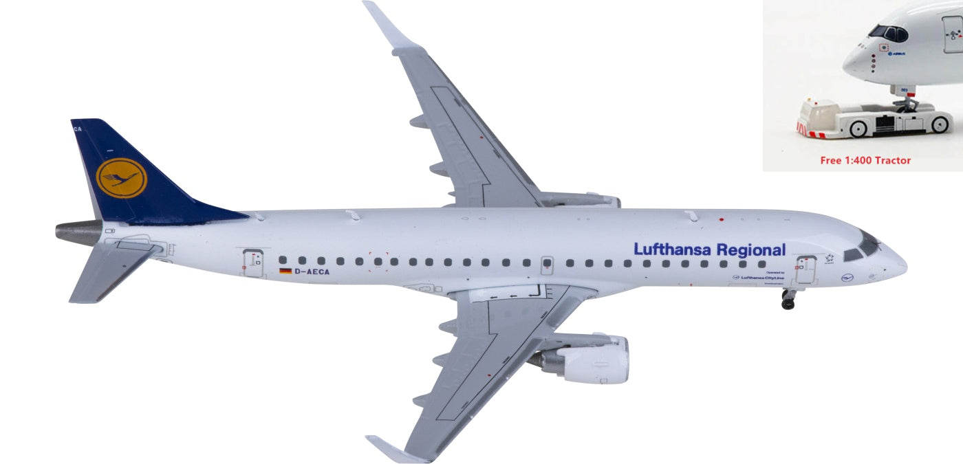 1:400 JC Wings XX40124 Lufthansa Embraer ERJ-190LR D-AECA Aircraft Model+Free Tractor