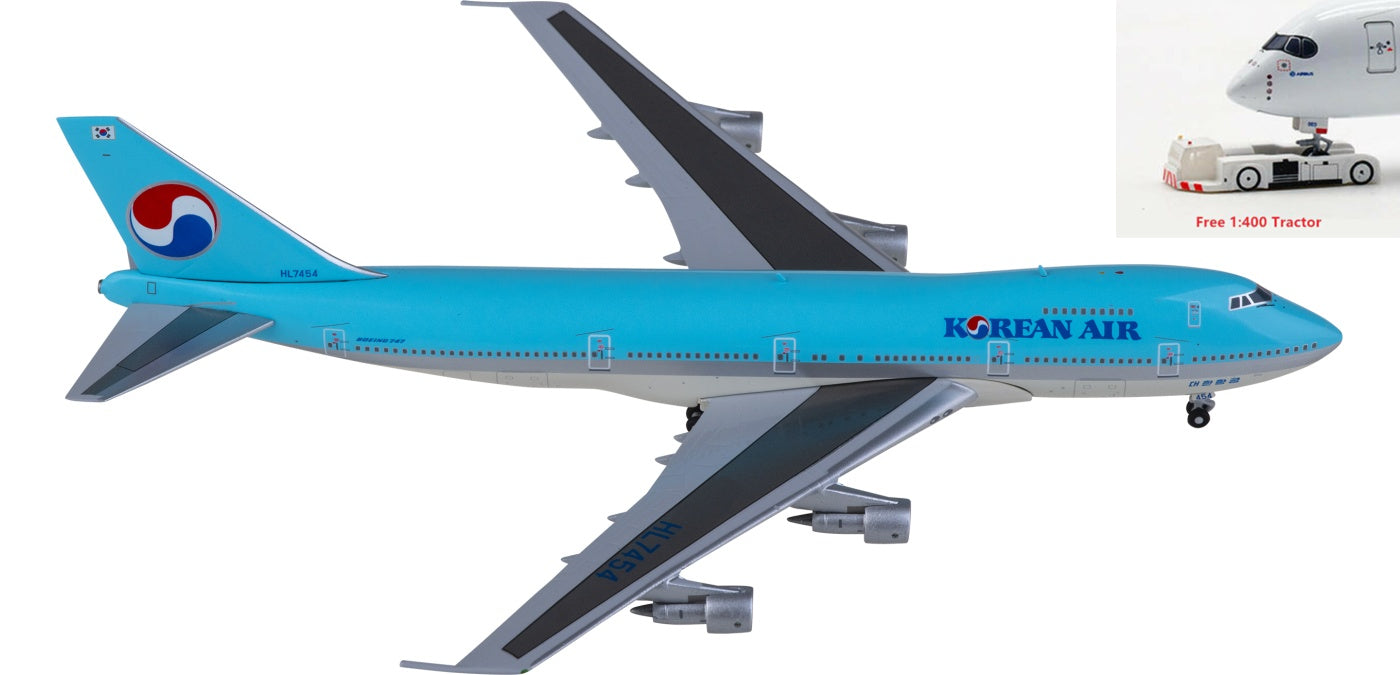 1:400 JC Wings BB4-742-002 Korean Air Boeing 747-200B HL7454 Aircraft Model+Free Tractor