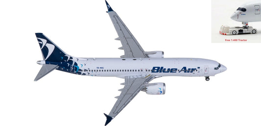 1:400 JC Wings LH4311 Blue Air Boeing 737 MAX 8 YR-MXC Aircraft Model+Free Tractor