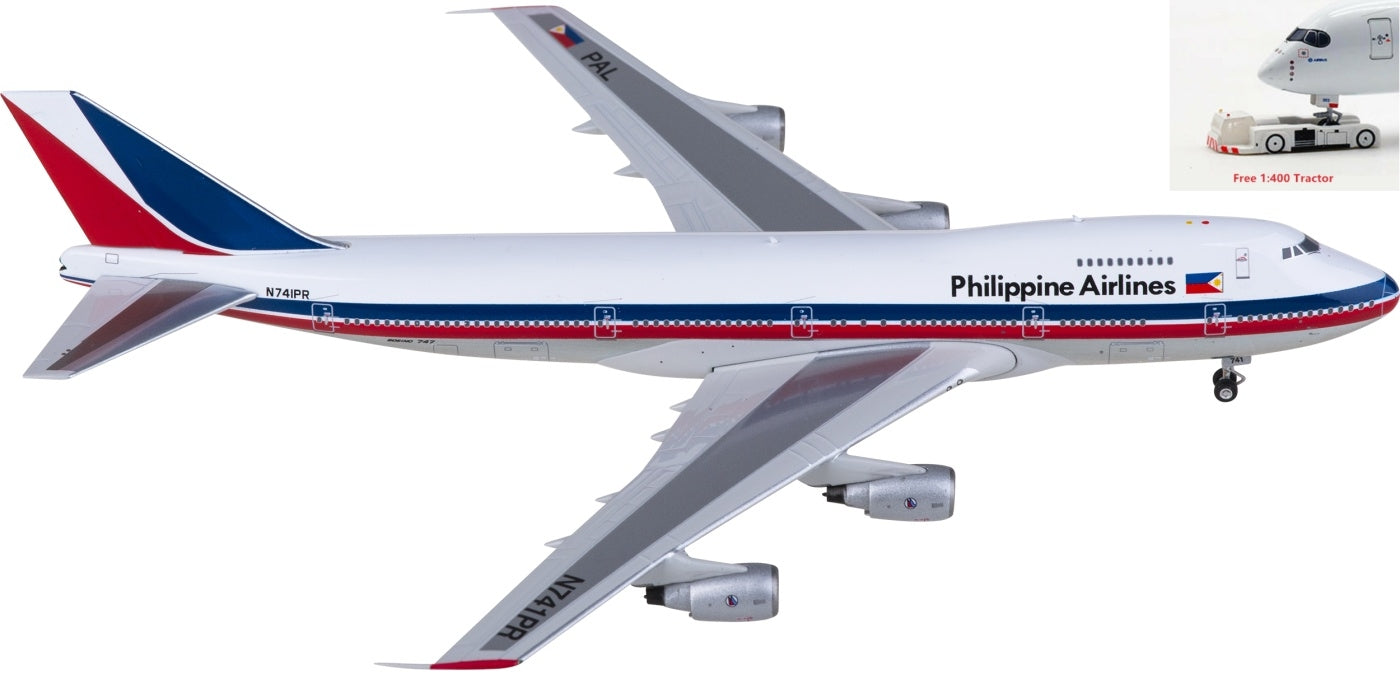 1:400 Phoenix PH11889 Philippine Airlines Boeing 747-200 N741PR Aircraft Model+Free Tractor