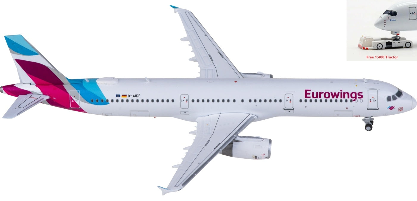 1:400 JC Wings XX40145 Eurowings Airbus A321 D-AIDP Aircraft Model+Free Tractor