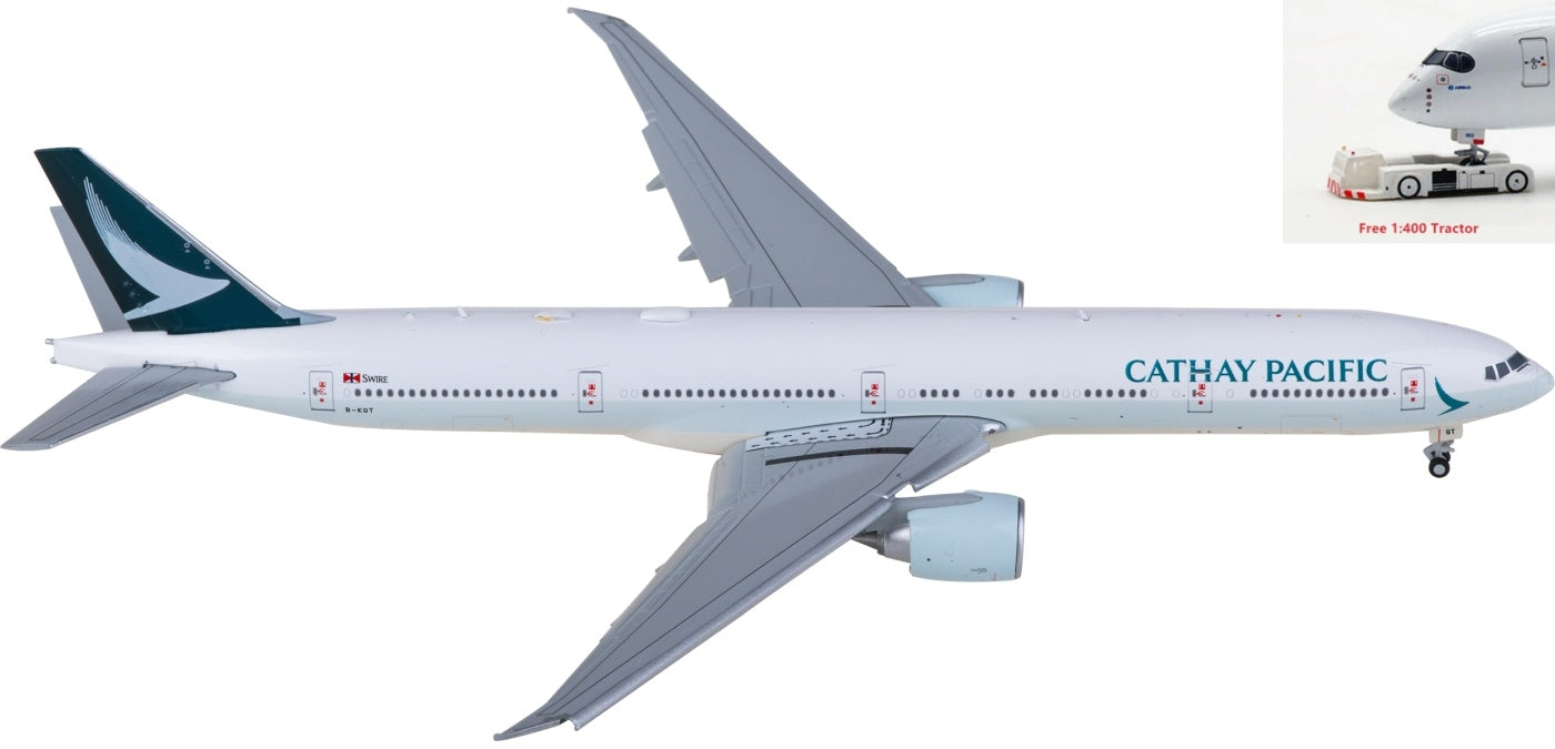 1:400 JC Wings XX4984A Cathay Pacific Boeing 777-300ER B-KQT "Flaps Down" Aircraft Model+Free Tractor