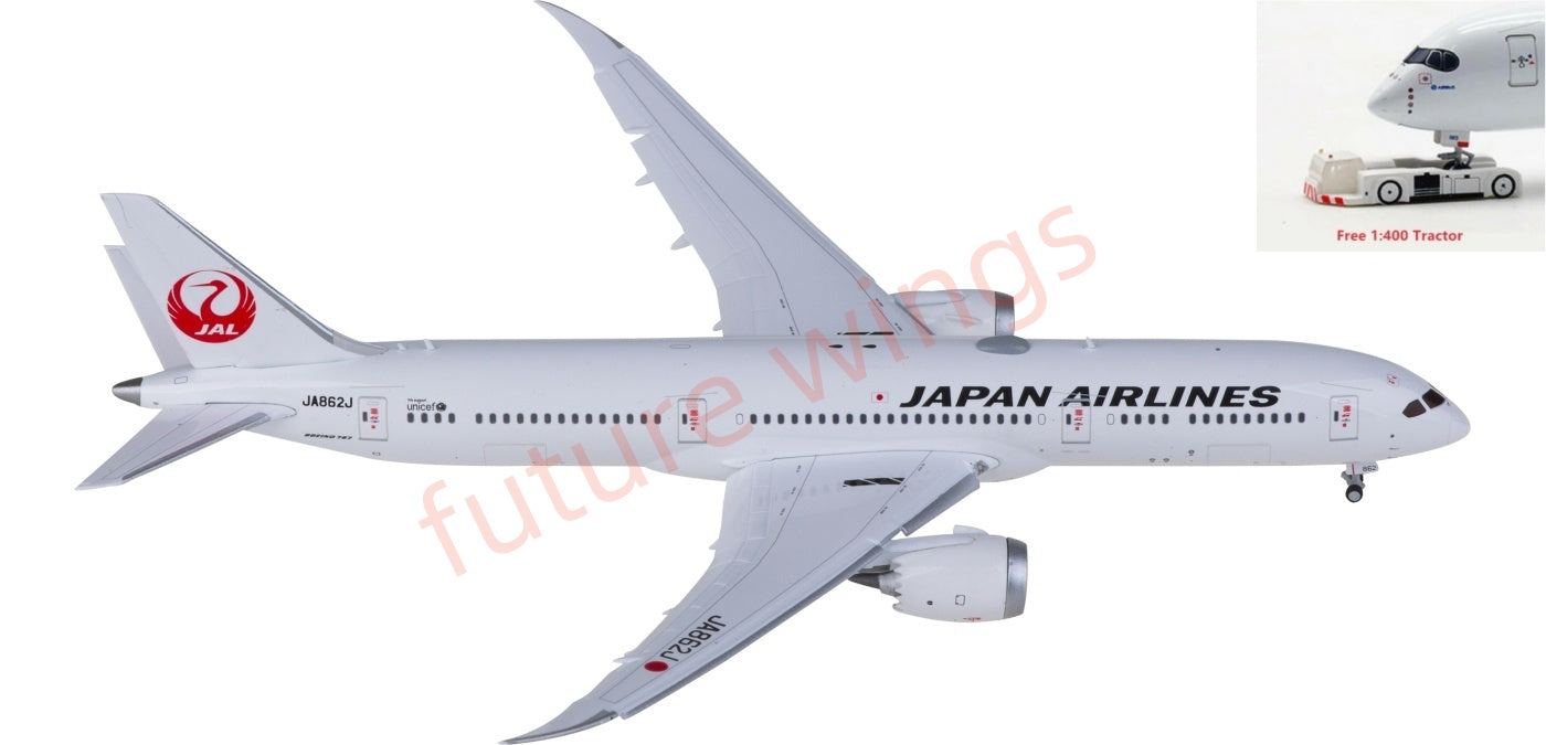 1:400 JC Wings SA4007A Japan Airlines Boeing 787-9 Dreamliner JA862J "Flaps Down" Aircraft Model+Free Tractor