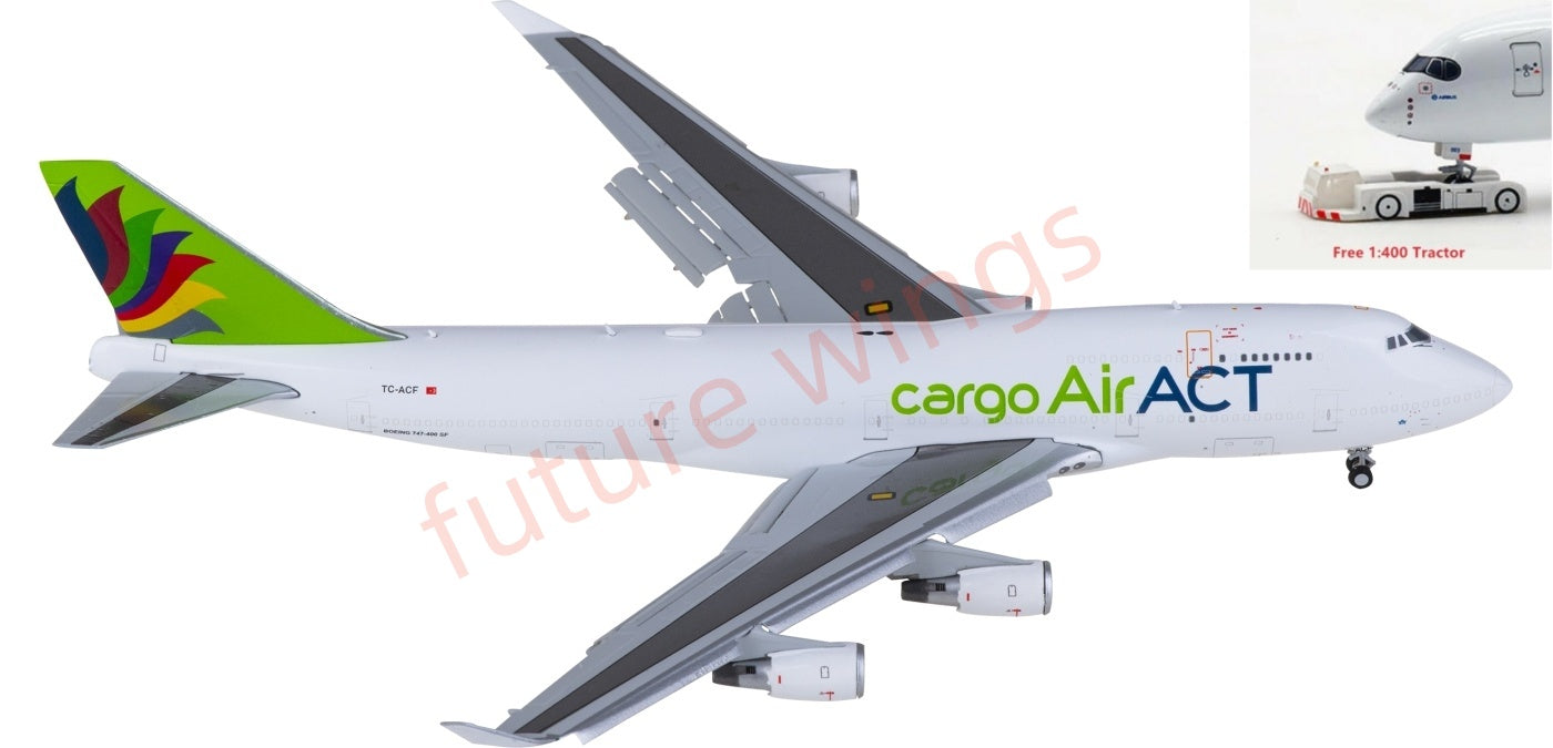 1:400 JC Wings LH4250A ACT Airlines Boeing 747-400BDSF TC-ACF "Flaps Down" Aircraft Model+Free Tractor