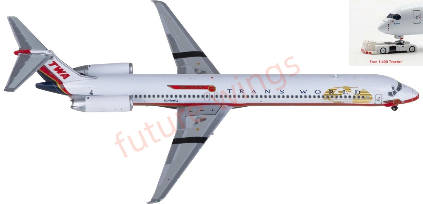 1:400 JC Wings XX40187 TWA McDonnell Douglas MD-83 EI-BWD Aircraft Model+Free Tractor